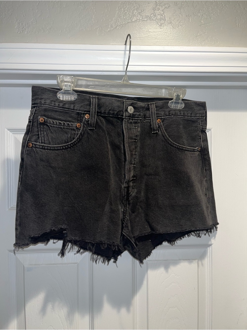 Levi's Black Frayed Hem Denim Cutoff Shorts